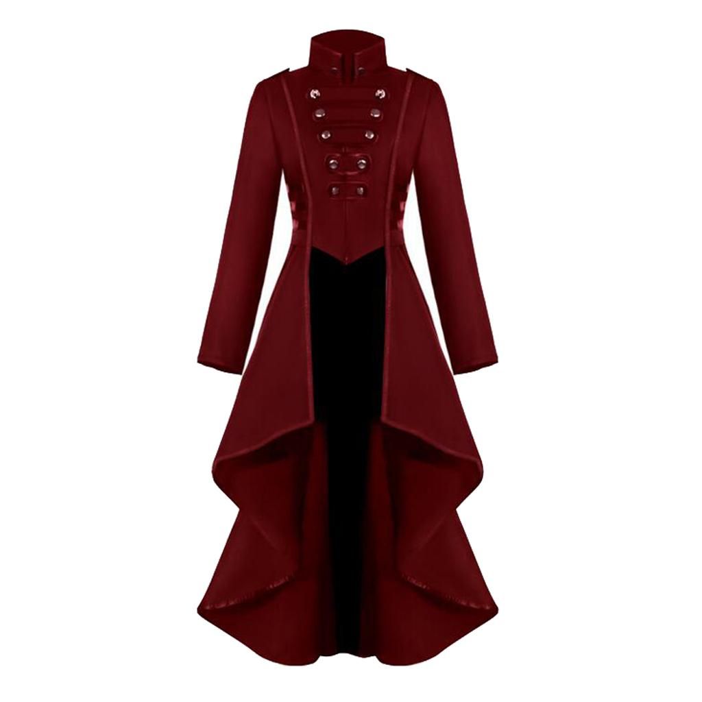 Womens Steampunk Gothic Long Coat Tail Jacket Cosplay Costume Suit L