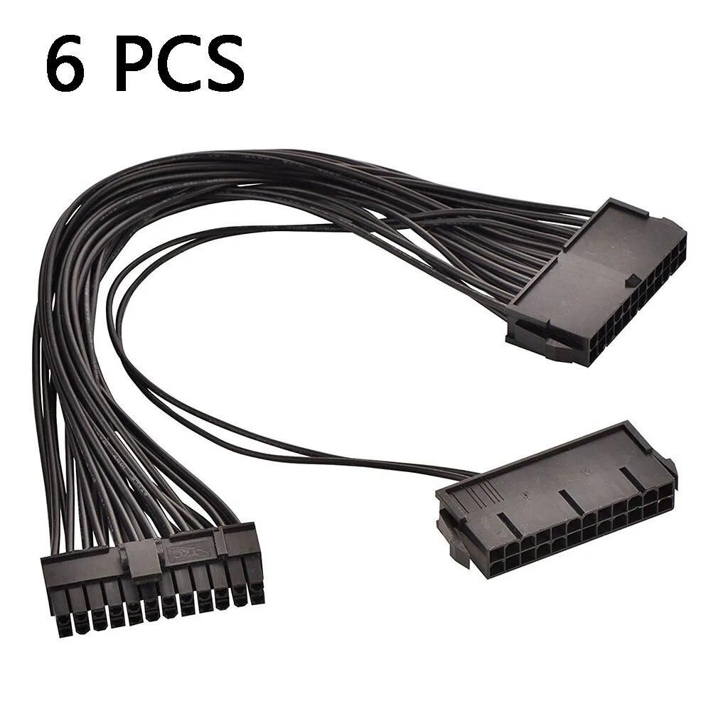 6PC ATX 30cm 24 Pin Dual PSU Power Supply Extension Cable Synchronous Cord For Computer Cable Connector For Mining 24Pin 20+4pin