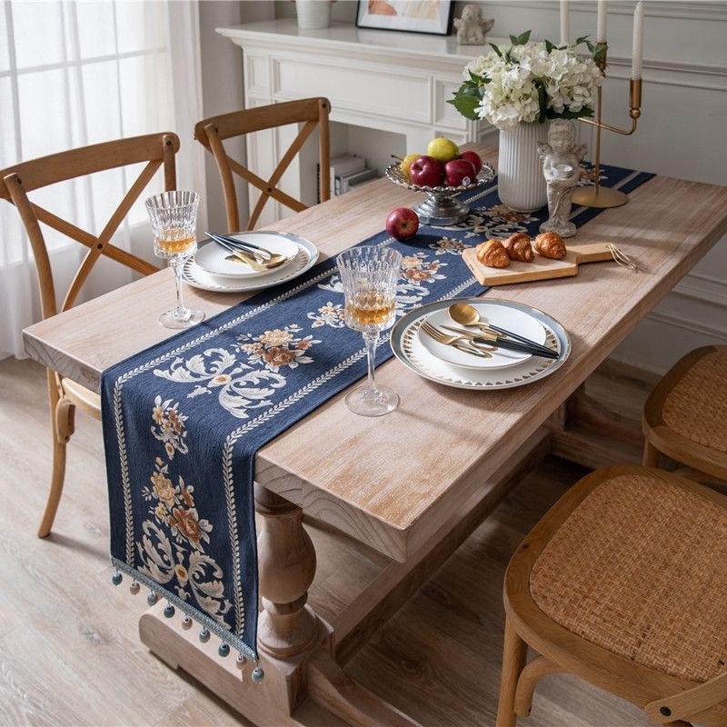 Vintage Flower Chenille Beads Table Runner, Size: 32x270cm
