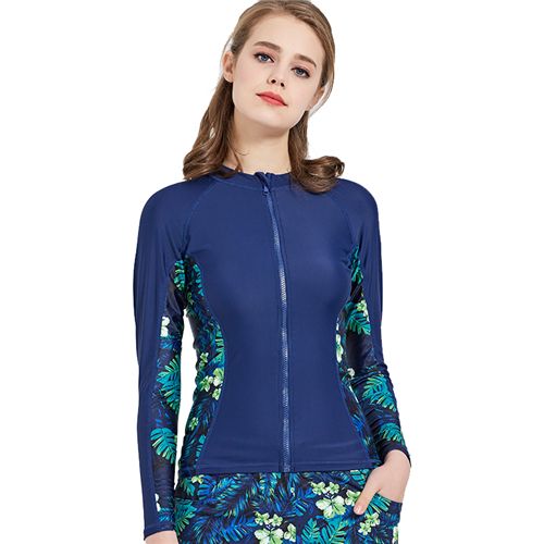 New Women's Swimming Shirt Wetsuit Front Zip Long Sleeve Swimwear Anti-UV Swimsuit For Girls Rash