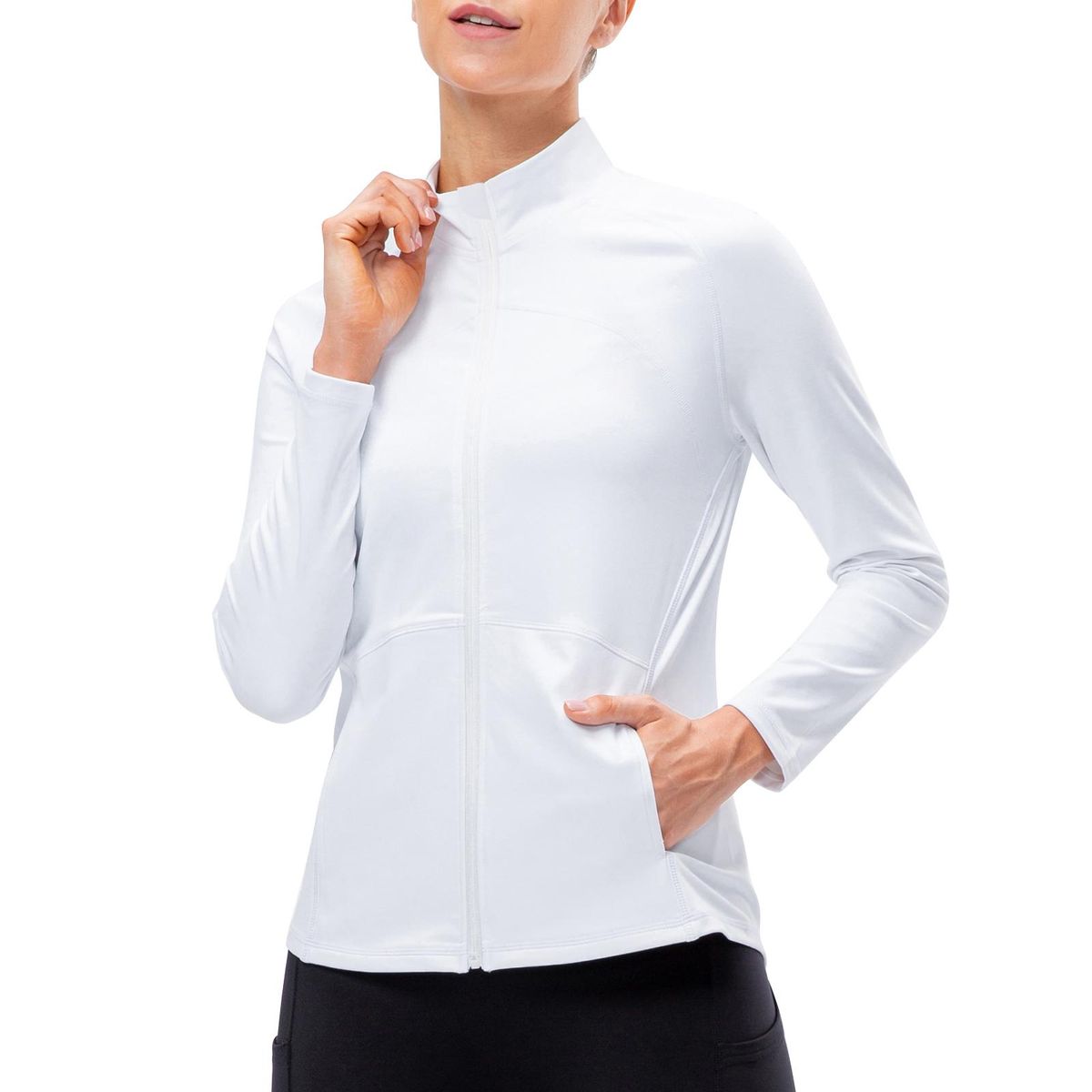 Women Sports Fleece Jacket Slim Fit Side Pockets Zipper Stand Collar Climbing Running Workout Coats