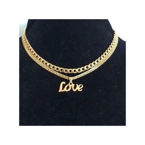 Front Cuban Chain With Love Pendant - Gold