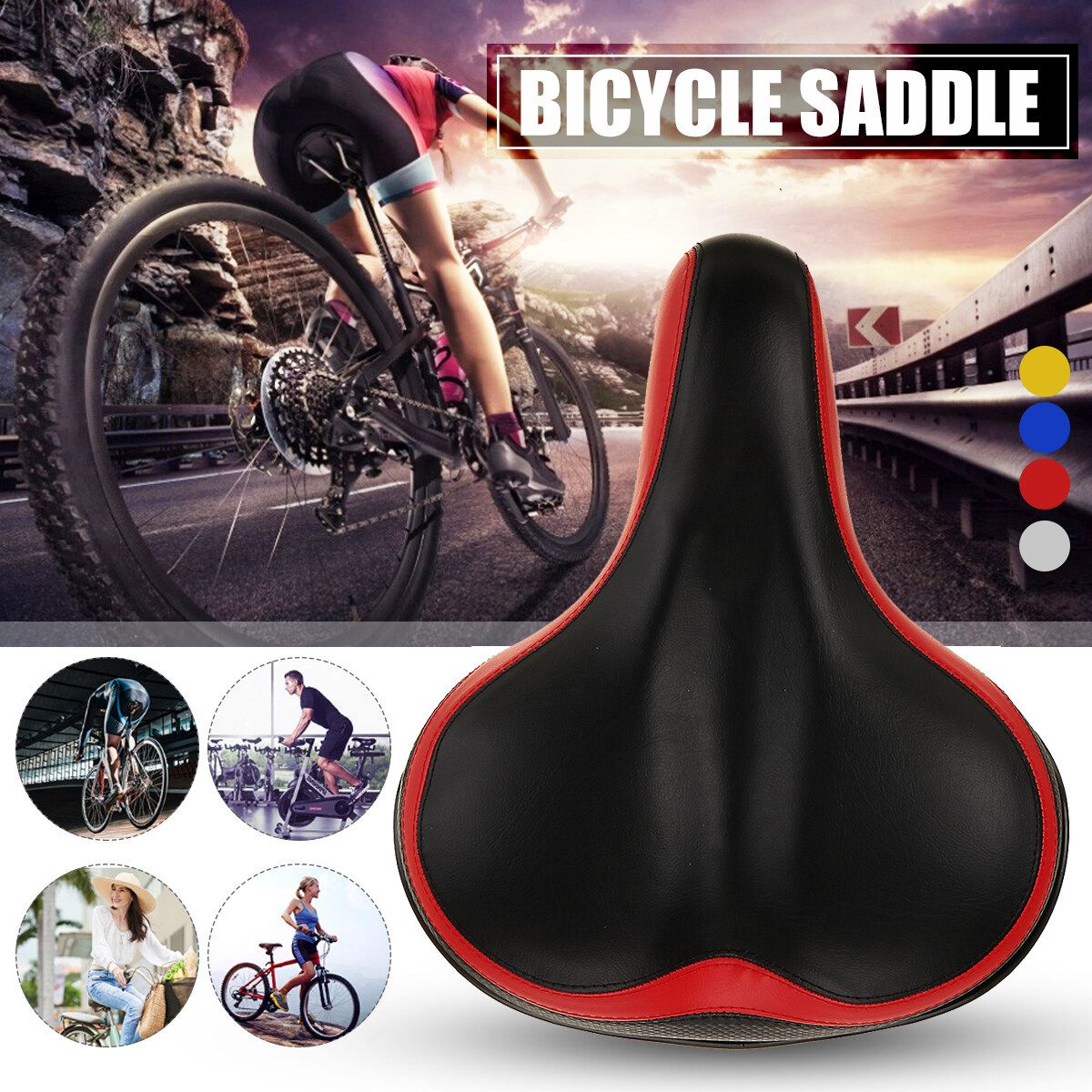 Bicycle Saddle Double-Spring Comfort Wide Big Pad Reflective Seat Blue