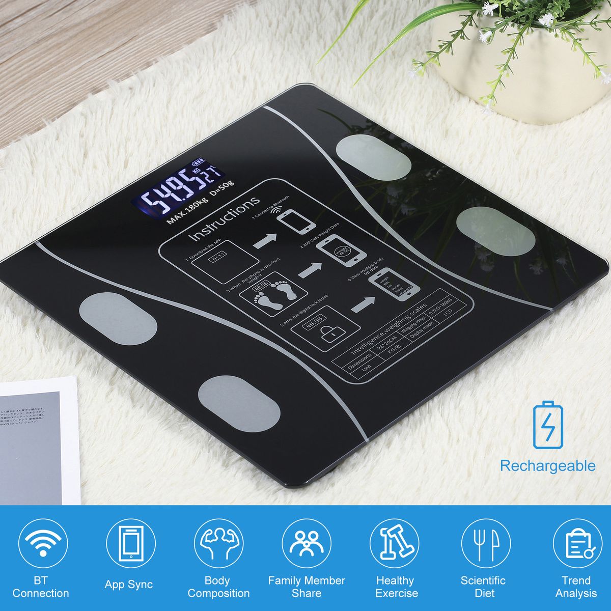Multi-Functional Rechargeble BT Intelligent Weight Scale