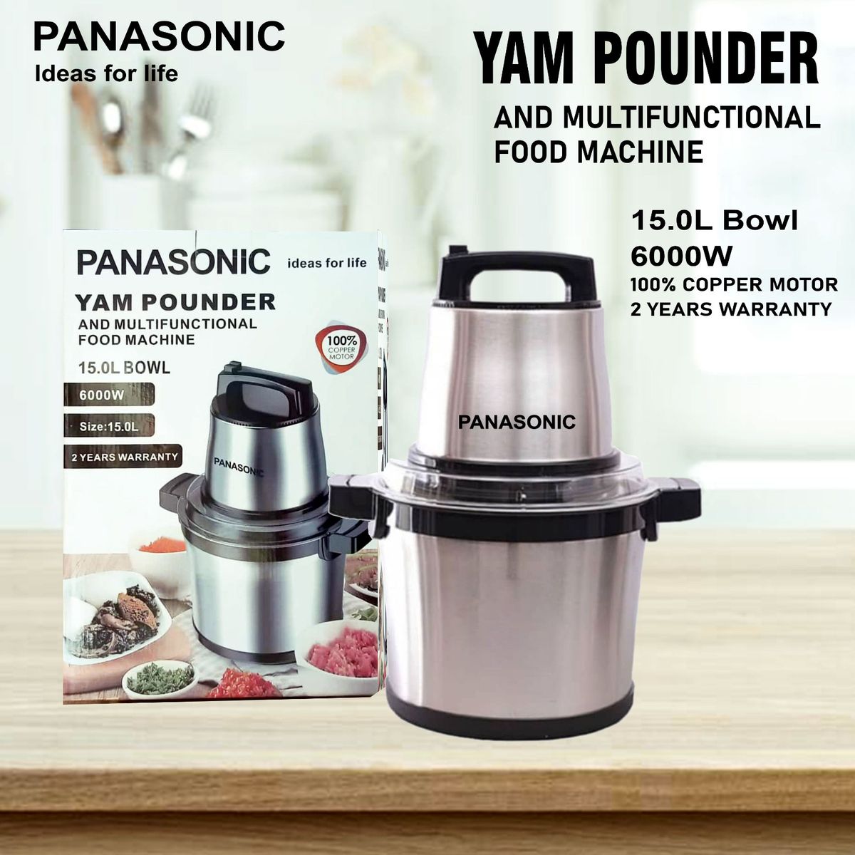 Yam Pounder And Multifunctional Food Machine 15L Bowl-6000W