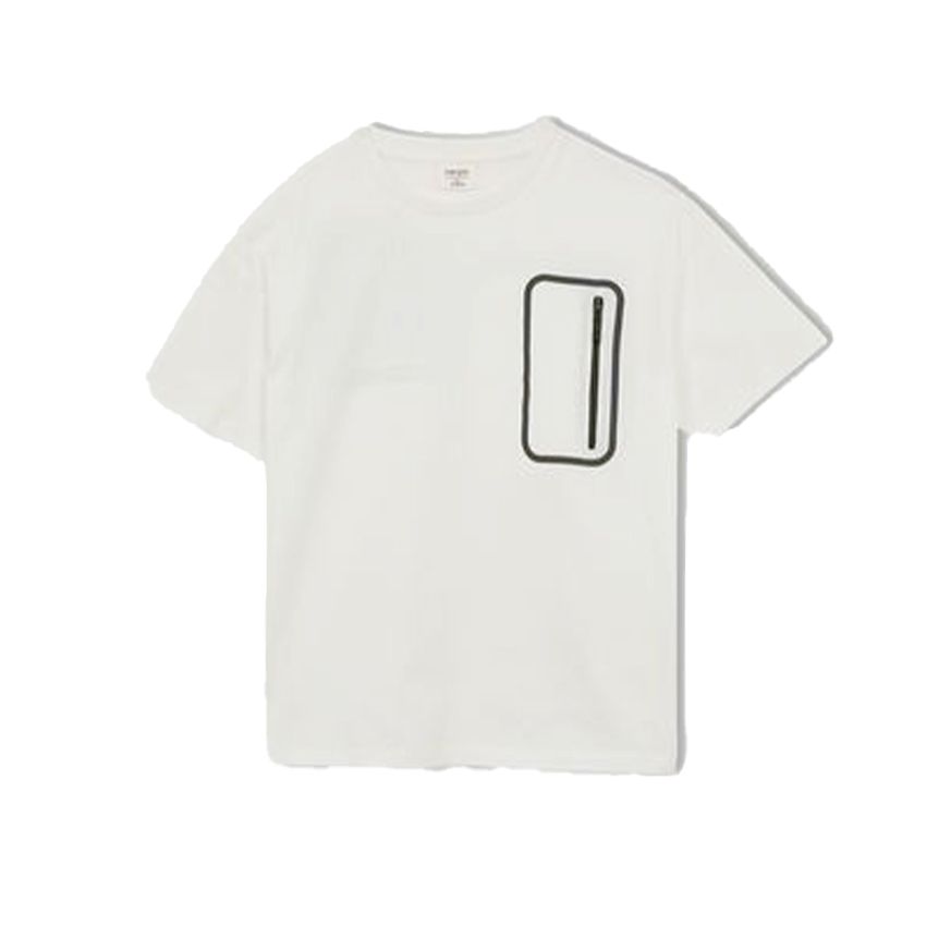 Boy Oversize Fit Crew Neck Short Sleeve Knitted Short Sleeve T-Shirt - White