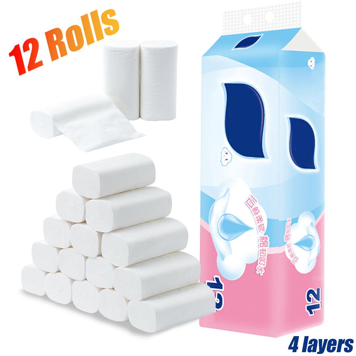 12 Rolls 4 Layers 100% Hotel Grade Jumbo Roll Tissue Toilet Paper - Produce By Company With FSC And ISO14000 Certification JRT