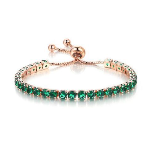 Round Zircon Single Row Adjustable Emerald Chain Female Rose Gold Bracelet