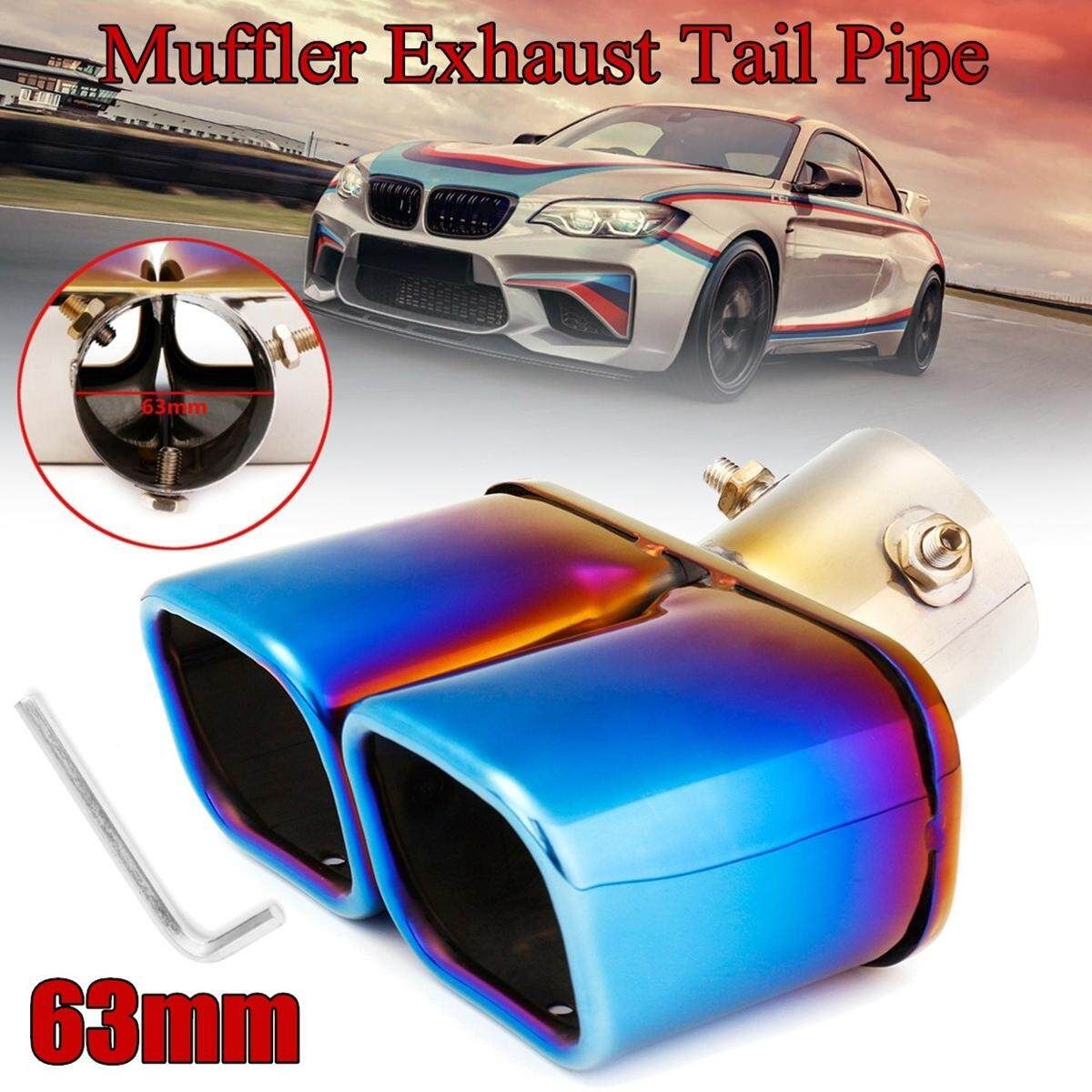 Universal Half-Grilled Blue Double Outlet Muffler Exhaust Tip End Tail Pipe