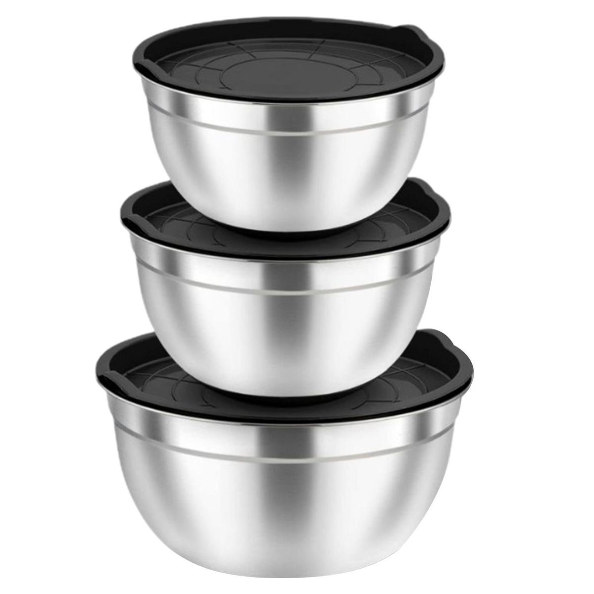 Food Grade Bowl Stackable Stainless Steel Salad Bowl Set for Fresh Black