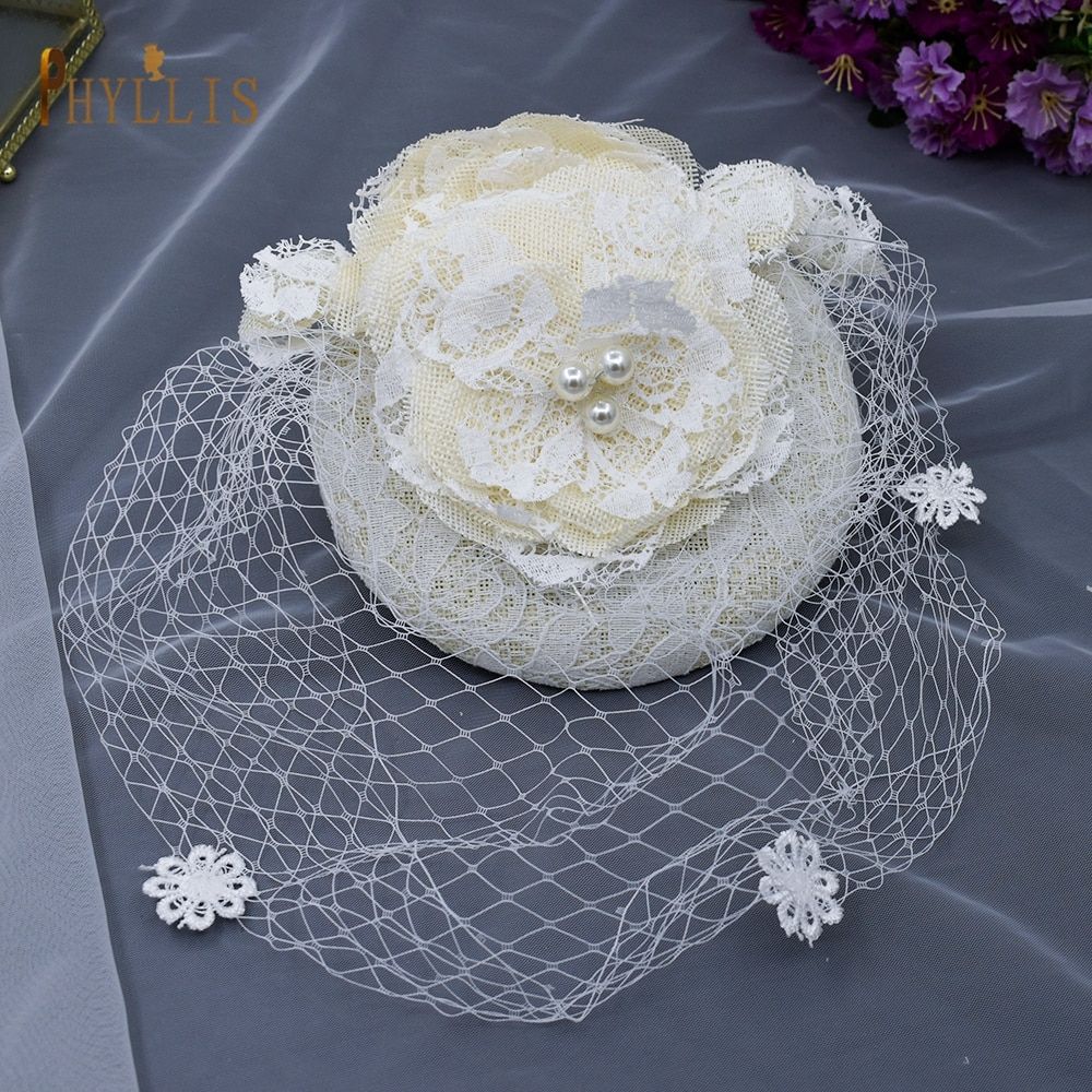 JM04 Luxury Lace Flower Tulle Birdcage Veil Headpiece 2022 Fascinator Hat Mini