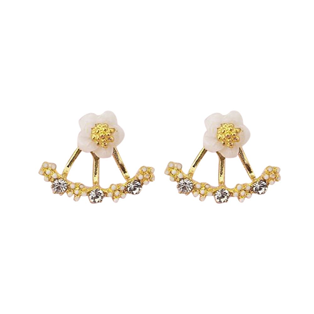 Women Cute Daisy Shape Rhinestone Inlaid Ear Jacket-Golden