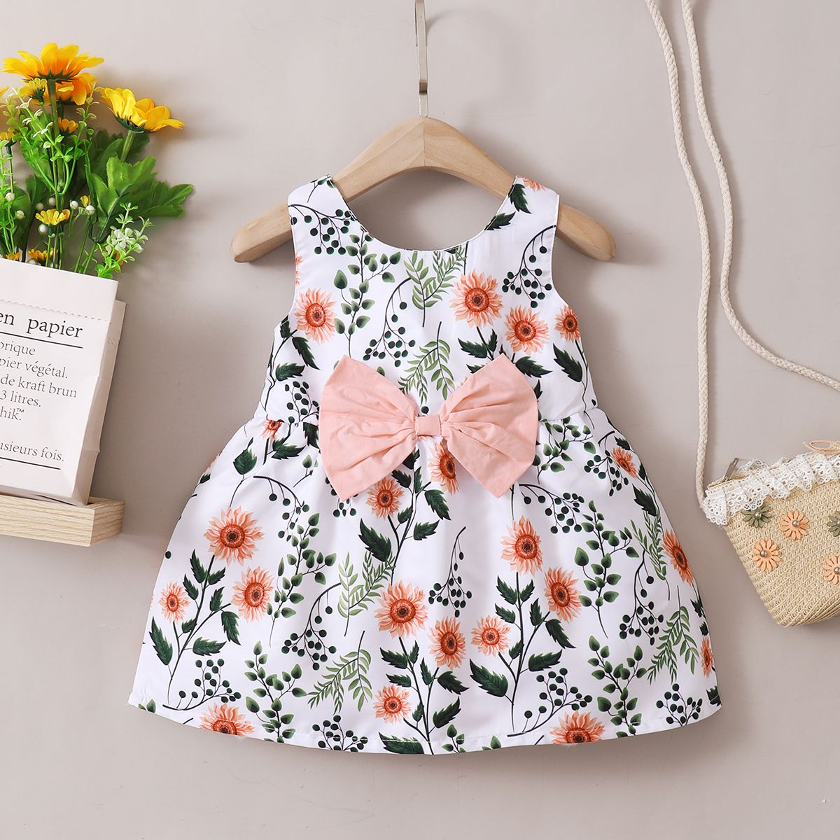 Baby Girls Cute Fresh Style Floral Bow Design Summer Dress