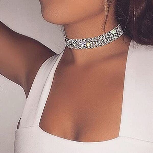 Sparkling Silver Color Crystal Collar Chain Choker