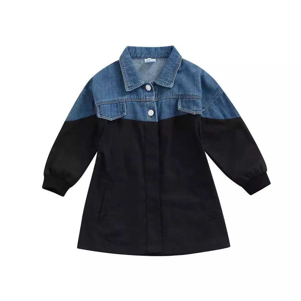 Denim & Black Patchwork Shirt Dress For Girls (Age 6years)