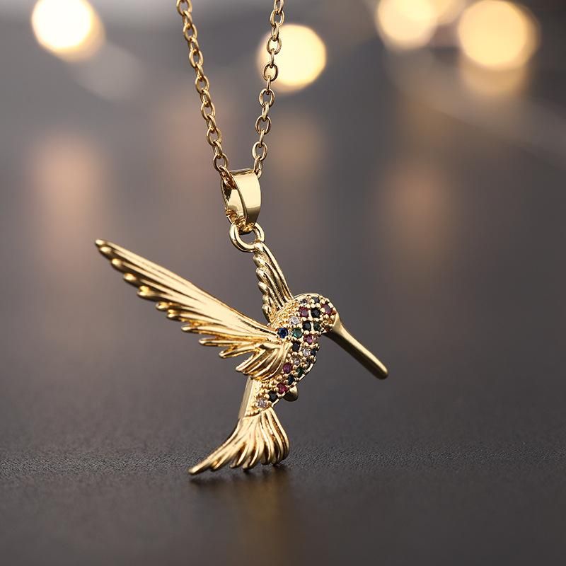Bird Necklace Pendant Microinlaid Zircon Gold Plated Clavicle Chain