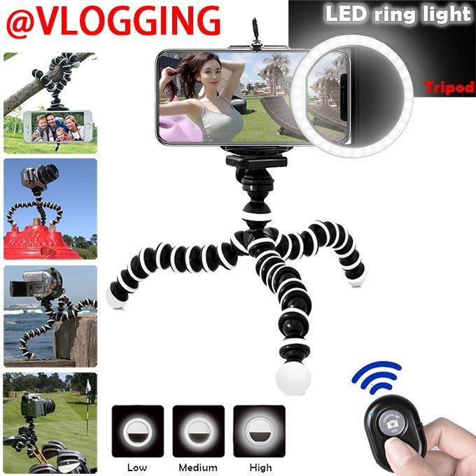 Tripod Camera Flexible Octopus Stands Live Photography SmartPhone Tripod Bracket+ LED Ring Lights