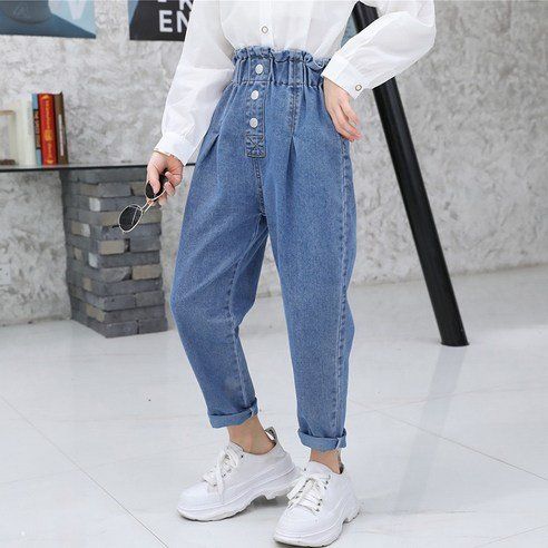 Crystal House Girls Junior Three Button Baggy Fit Jeans