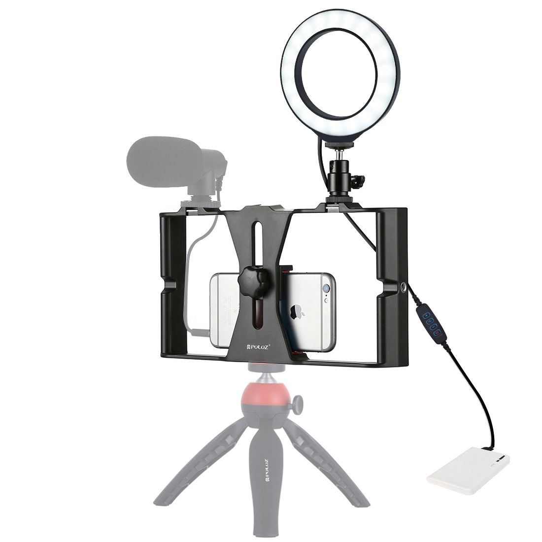 PULUZ 2 In 1 Vlogging Live Broadcast Smartphone Video Rig + 4.7 Inch 12cm Ring LED Selfie Light Kits With Cold Shoe Tripod Head For IPhone, Galaxy, Huawei, Xiaomi, HTC, LG, Google, And Other Smartphones(Red)