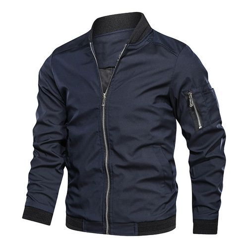Men's Jacket-Lightweight Bomber Jacket Zip Pockets Coat Outwear (Black)
