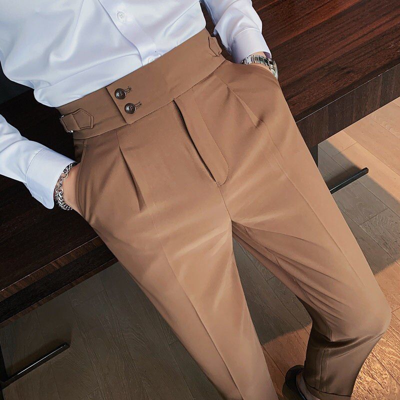 2021 British High-waist Pant Men Social Pant Traje Hombre Formal Dress Pants