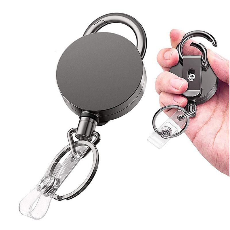 1PCS Card Key Ring Clip Retractable Pull Key Ring Chain Reel Extendable Belt Reel IDyard Name Tag Card Badge Holder
