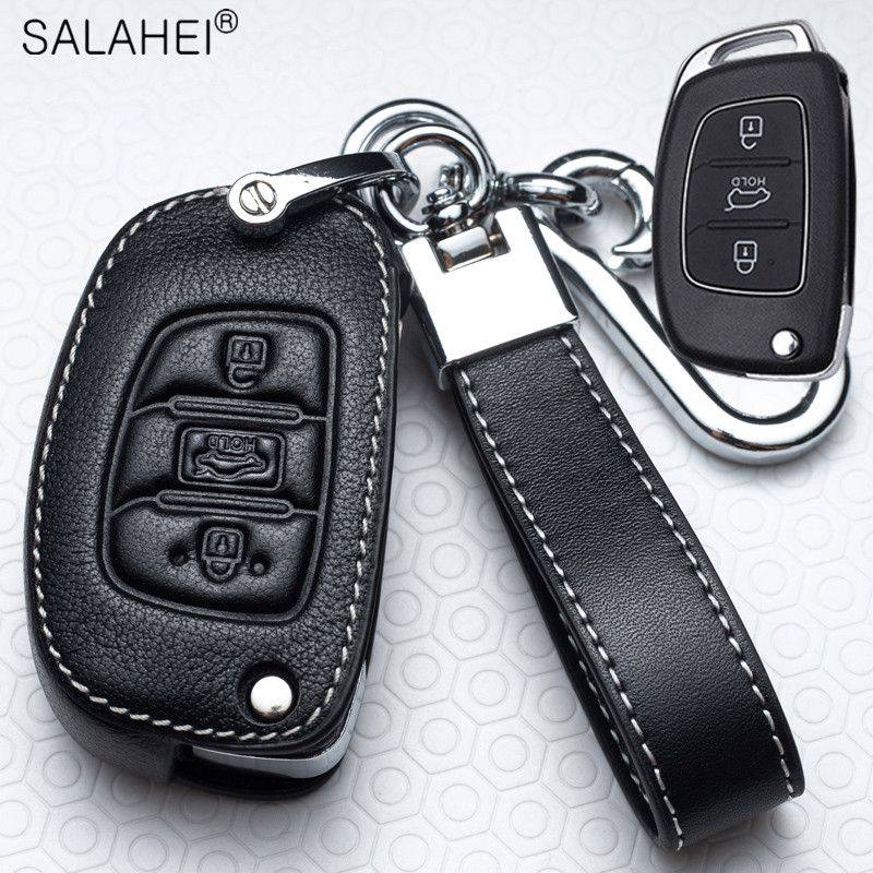 Leather Car Key Cover Case For Hyundai Tucson Sonata Fe Creta Ix25 Ix35 Ix45 I20 I30 I40 Verna Solaris Mistra Elantra Accent-D-black