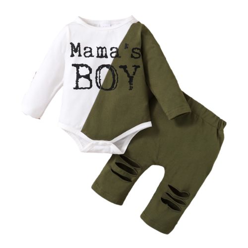 0-18 Months Newborn Baby Boy MAMA's BOY Print Bodysuit+Pants