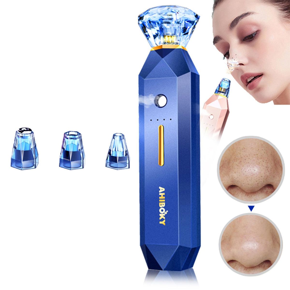 Remover Pore Vacuum Face Cleaning Tool 3 Suction Heads Blue