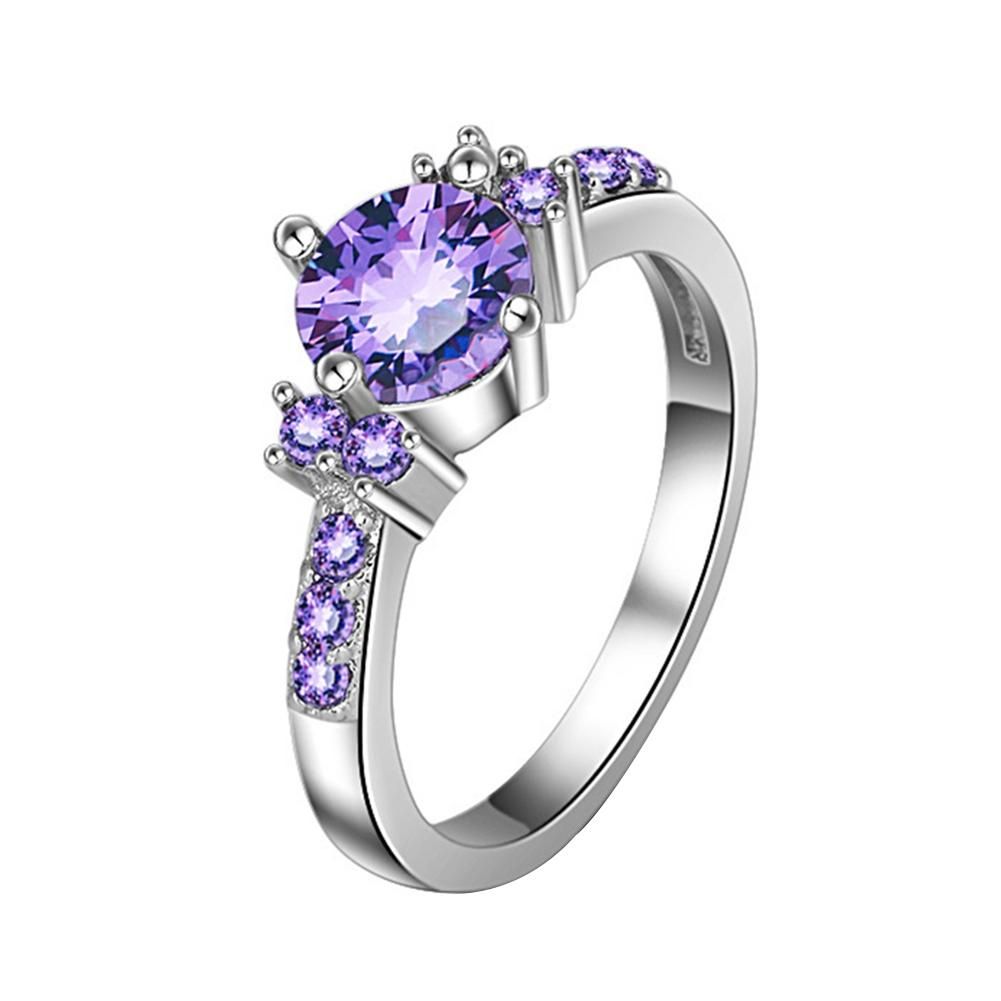 Luxury Women Faux Amethyst Inlaid Finger Ring-Purple