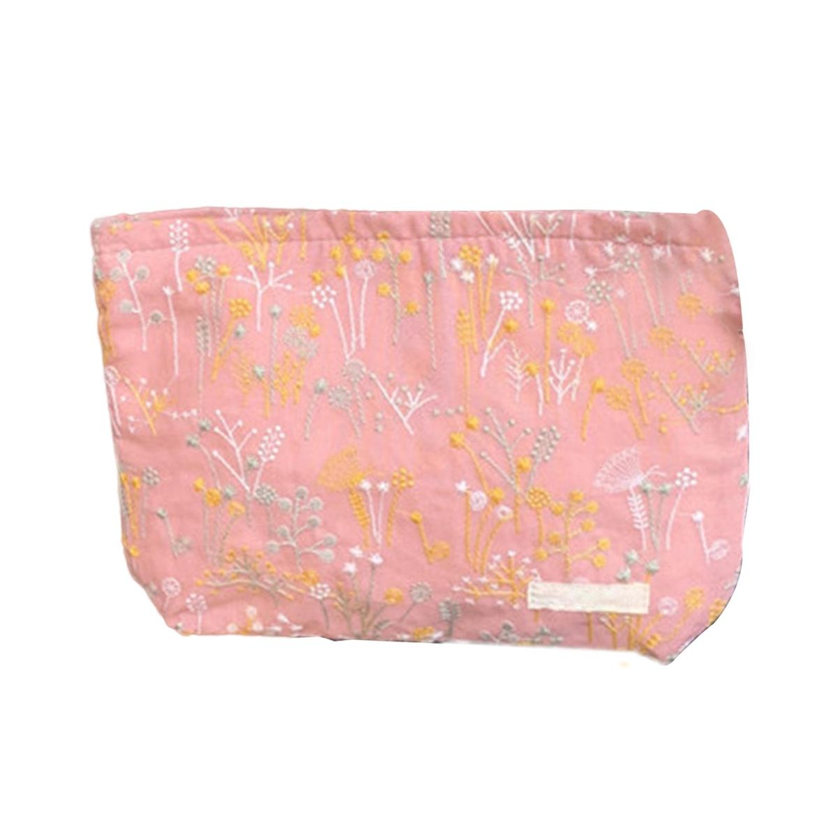 Floral Embroidered Travel Cosmetic Bag Spacious Portable for Makeup Pink