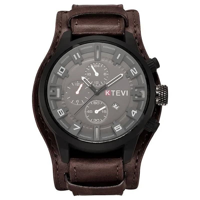 Exotic Leather Strap Military Sports Men Watch-Coffee Brown