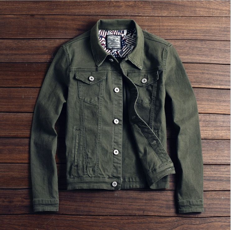 Men's Multi-color Stretch Cotton Denim Skinny Jacket Slim Regular Denim Jacket Classic Retro Lapel Casual Jeans Jacket