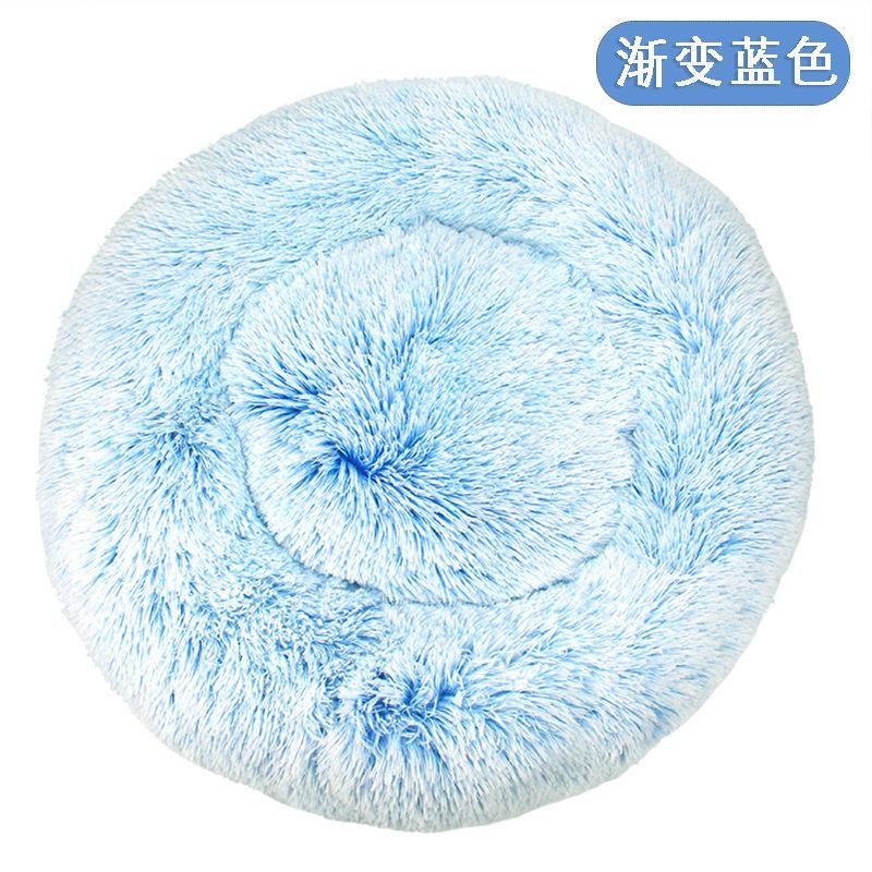 Dog kennel cat den soft plush round dog bed dog sofa warm and thick winter mat cross-border multi-color pet bed Gradient blue Diameter 120cm