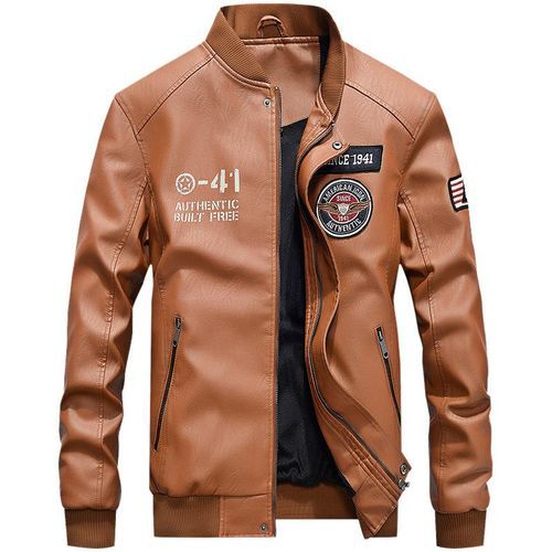 Men's Leather Weather Jacket - Casual/Business Men Leather Jacket - Brown