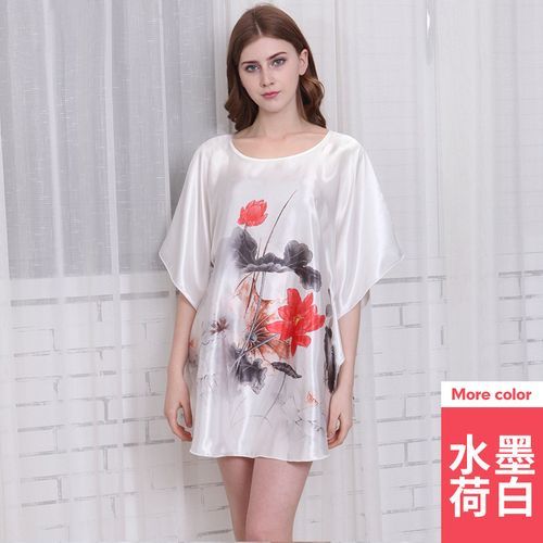 Women's Loose Large Bat Sleeve Nightdress Silk