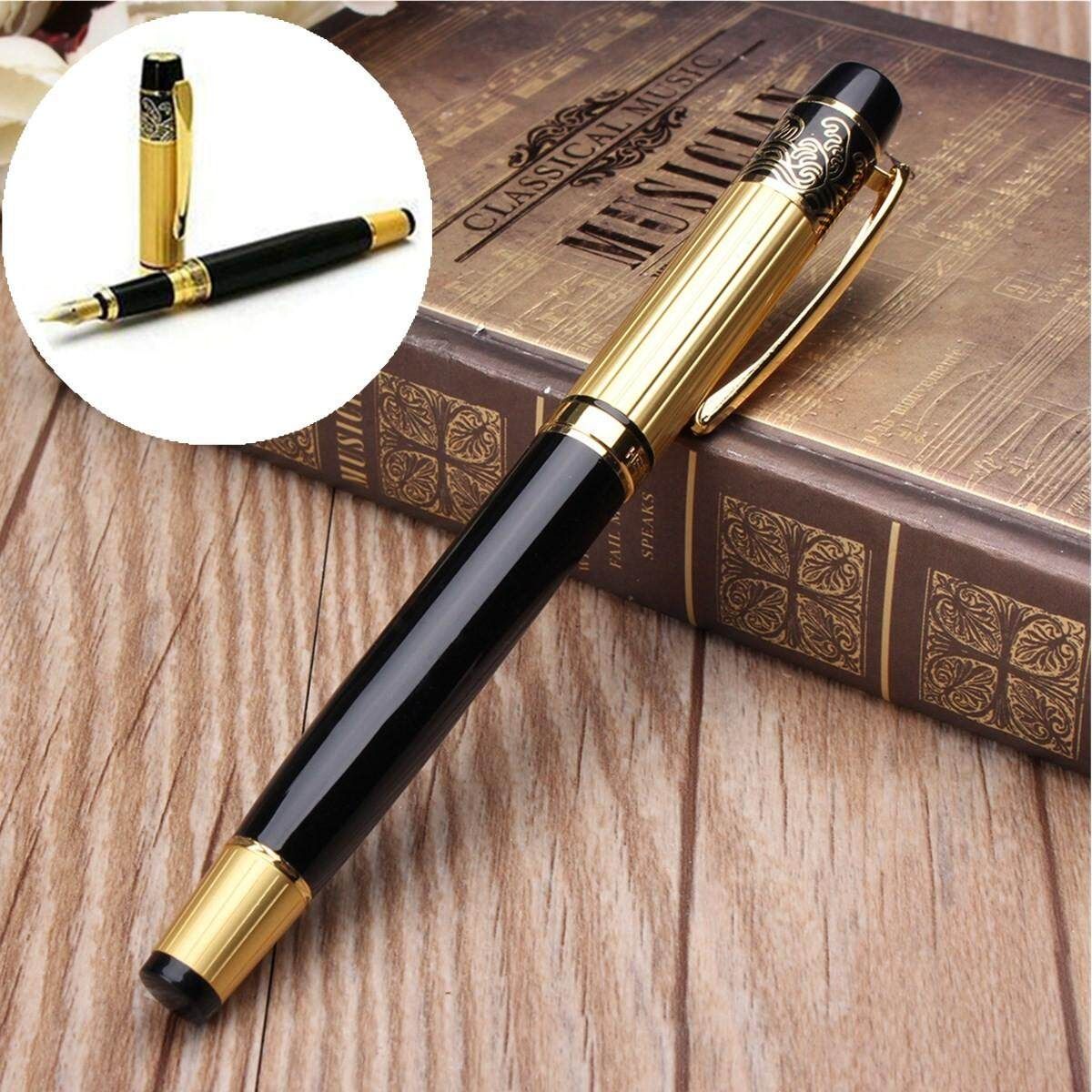 New HERO 901 Medium Nib Fountain Pen Luxury Black & Gold Stainless