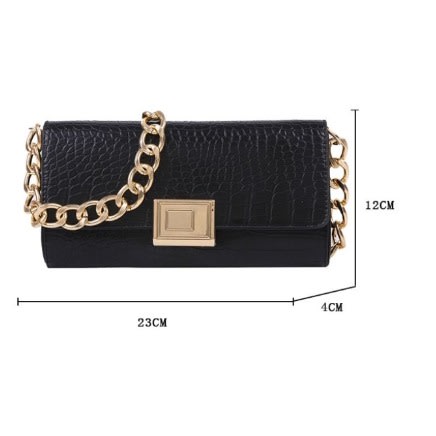 Retro Chain Crocodile Shoulder Handbag - Black