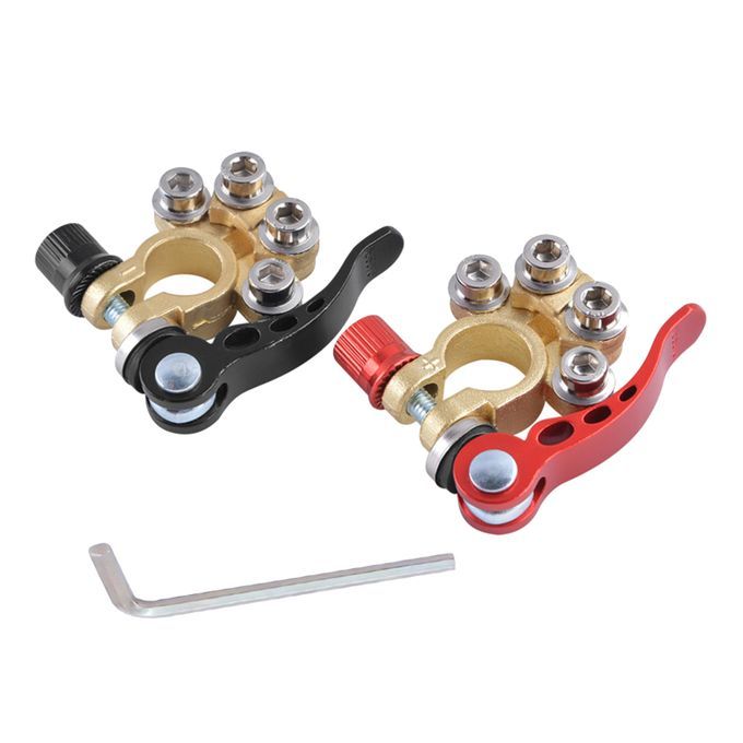 Pair Brass Car Top Post Battery Terminals Connector Clamp Quick