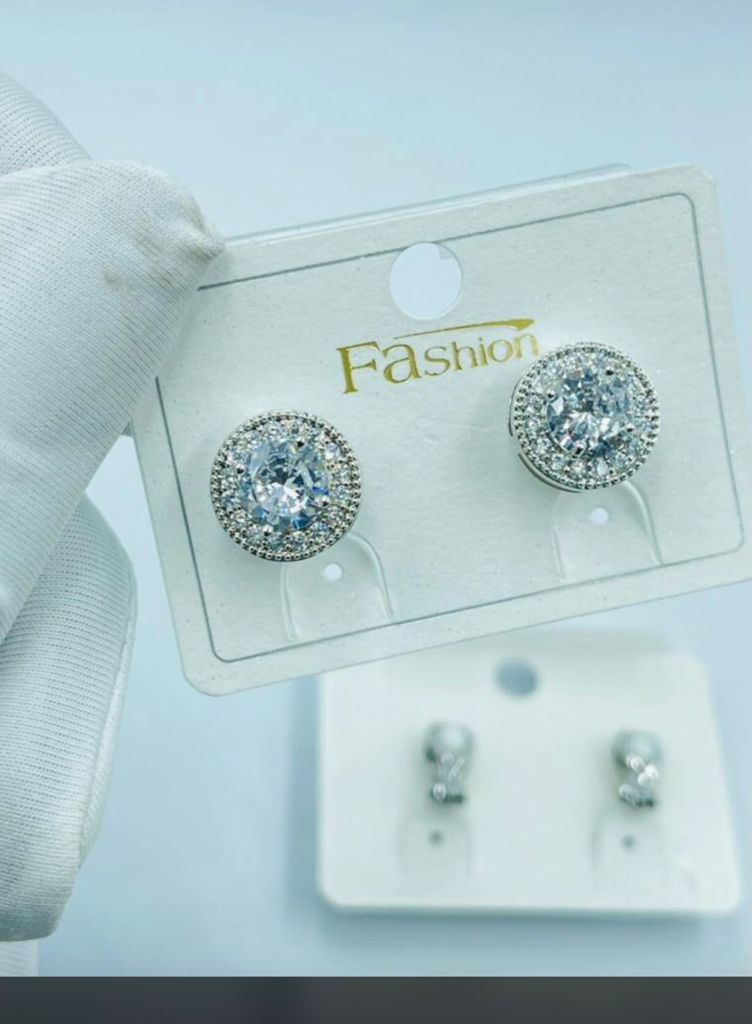 Silver Diamond Stone Clip On Earring