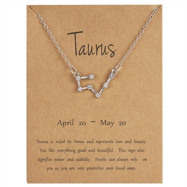 Twelve Constellations And Starry Sky, Diamond Necklace, Silver Taurus