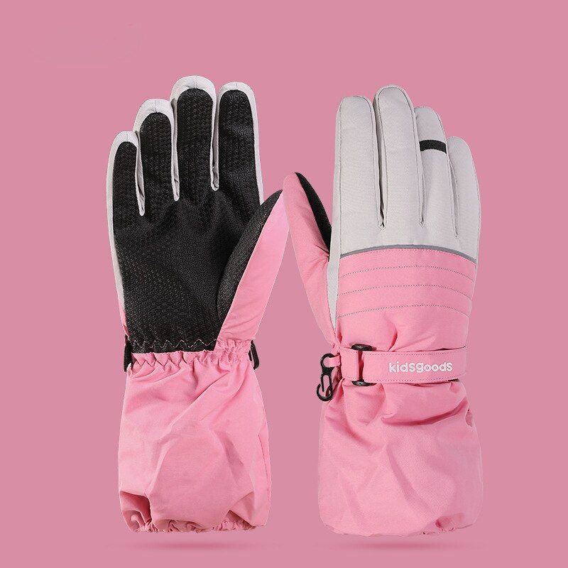 (Pink)2022 Winter Warm Children Ski Gloves Waterproof Sport Girl Boy Cycling Mittens Outdoor Teenager Kids Snow Glove Heated Mitten