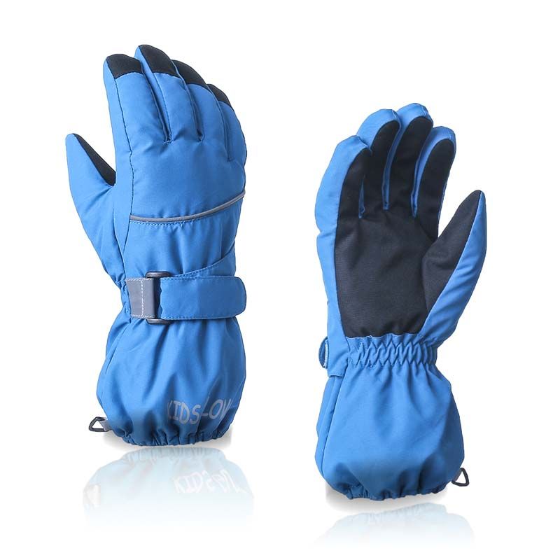 (Blue)High Quality Waterproof Children Kids Ski Gloves Black Baby Winter Warm Full Finger Blue Boys Girls Snow Snowboard Gloves
