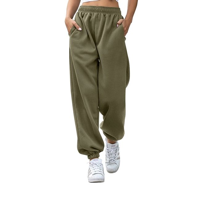 Autumn Winter Fleece Joggers Sweatpants Women High Waist Solid Loose Baggy Hip Hop Casual Fashion Sport Pants Streetwear(#Green)