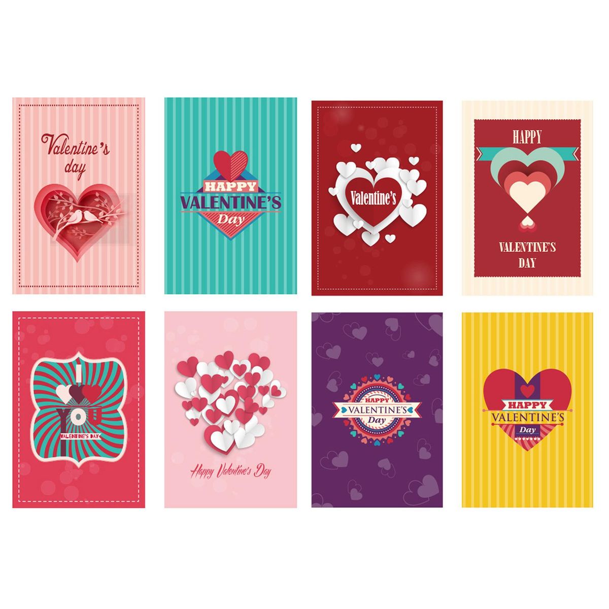 8PcsSet Greeting Card Love Heart Pattern Valentines Day Thank You Greeting Card