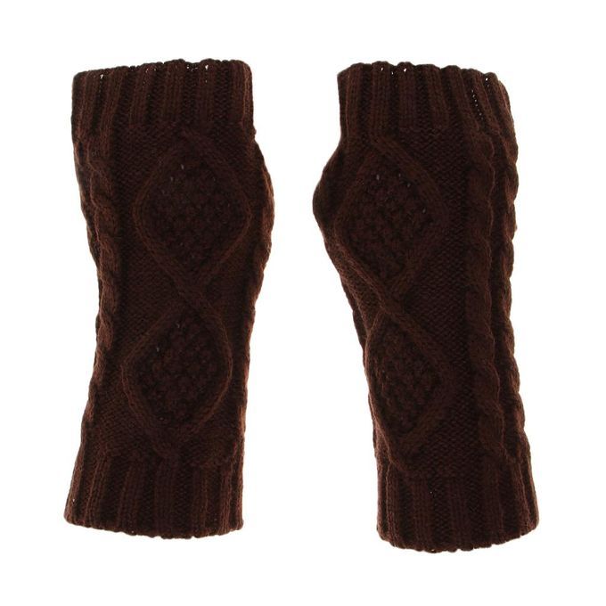 Women's Cable Knit Half Fingerless  Hand Warmer With Coffee