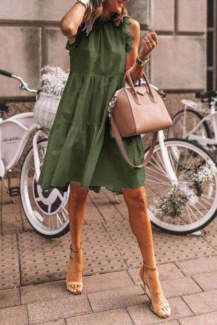 Mini Dress Women's Summer Sundress Casual Loose Green_S