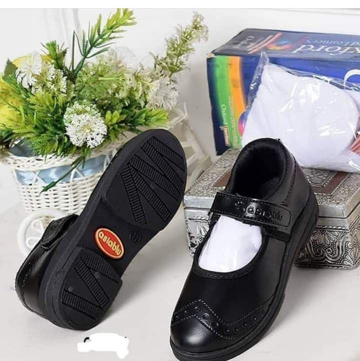 Quality And Durable Children Black School Shoe