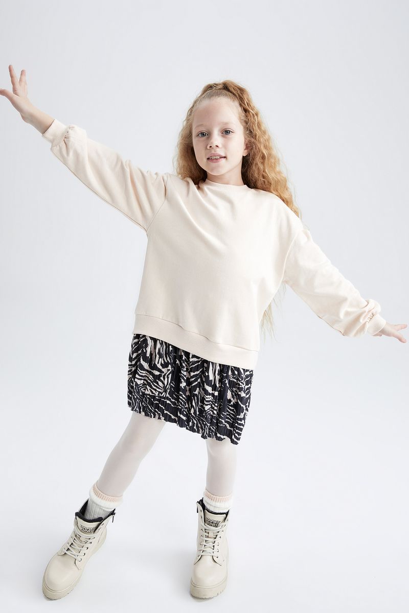 Girl - Long Sleeve Dress Knitted Dress-Beige