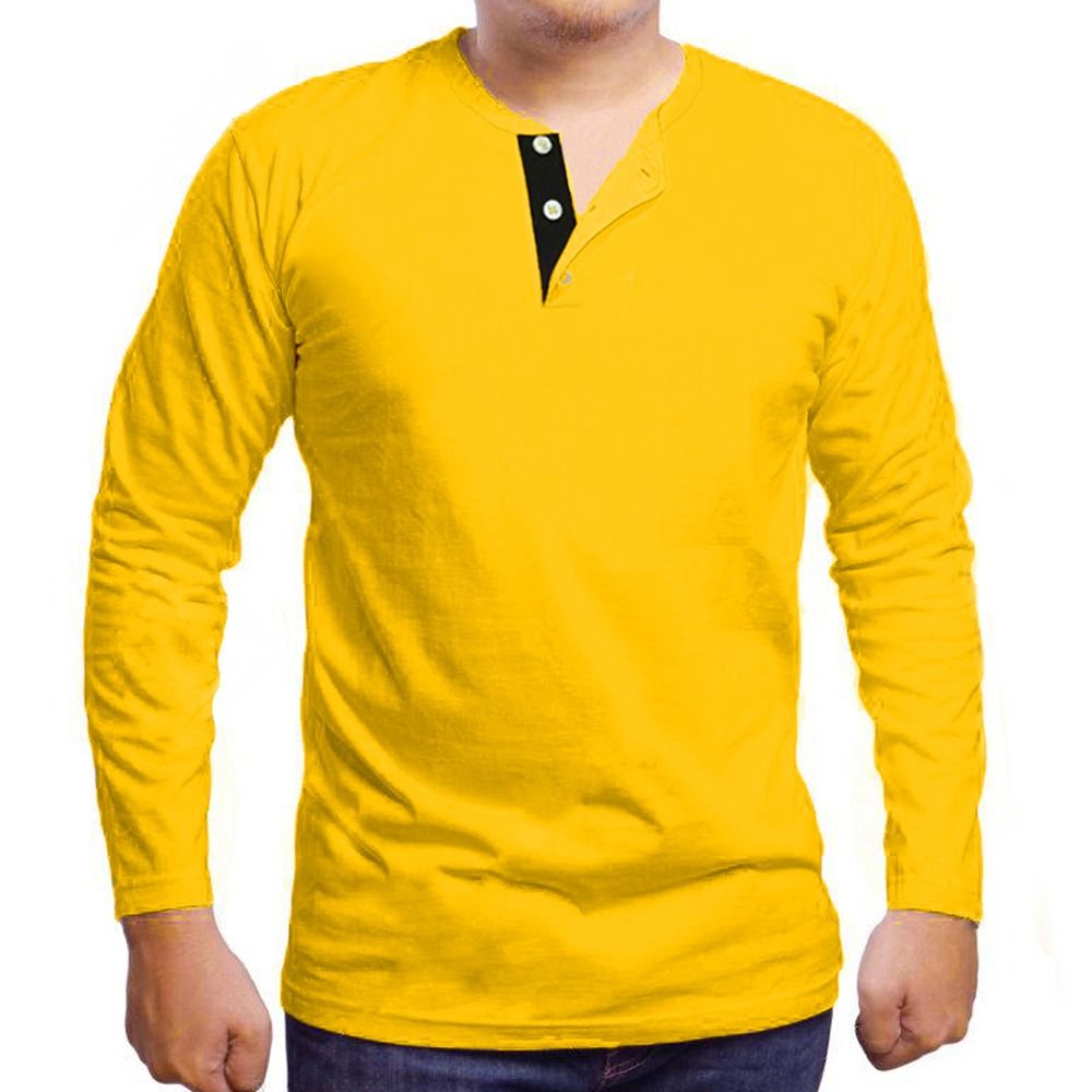 Button Designed Long Sleeve T-Shirt- Yellow